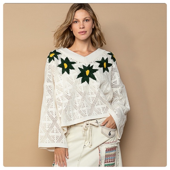 CLEARANCE NOW $28  10 ❤️POL embroidered contrast floral pattern chenille sweater - Picture 5 of 6